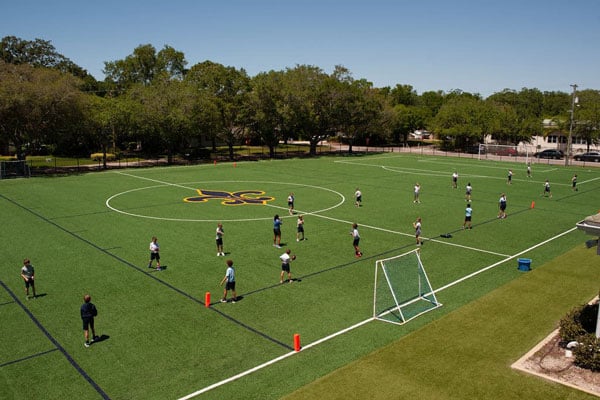 St. Mary's Soccer Field with Students Practicing.